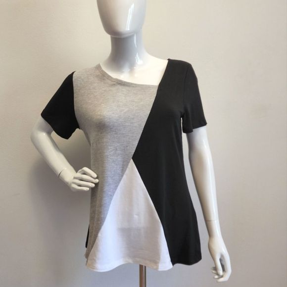 AYIFU Womens Short Sleeve Blouse, Light Grey, Asymmetric V-neck, Medium - Picture 6 of 9